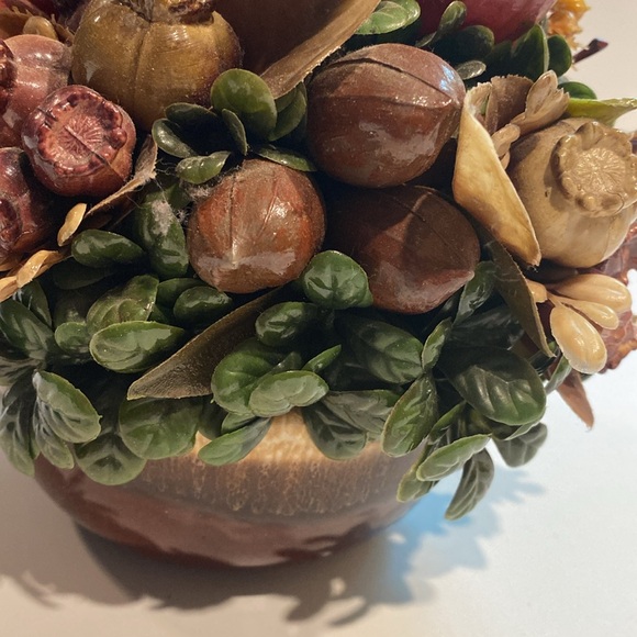 McCoy Vintage Brown Drip Glaze Pottery Apple Fruit Floral Centerpiece 7050 - Picture 7 of 13